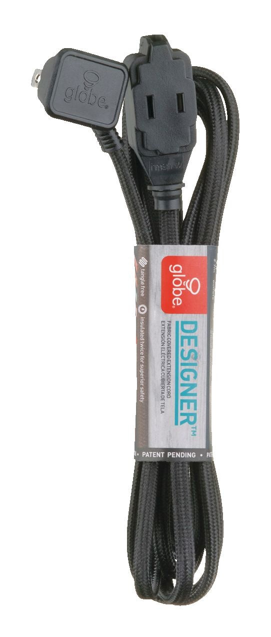 9-ft 16/2 Fabric Extension Cord, Right Angle Plug, 3 Outlets, Black E2N2 - product image 1