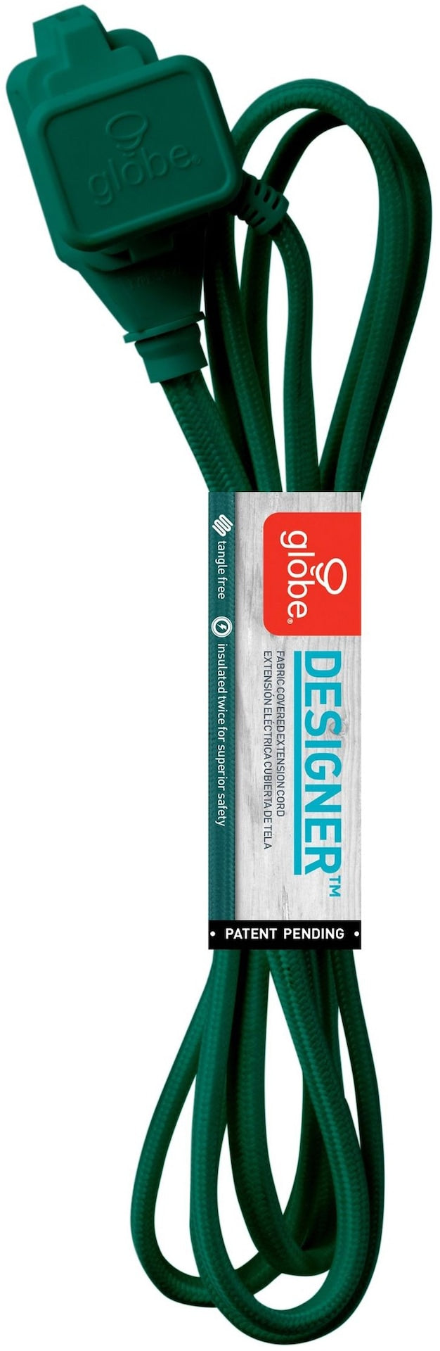 9-ft 16/2 Fabric Extension Cord, Right Angle Plug, 3 Outlets, Green B1L3