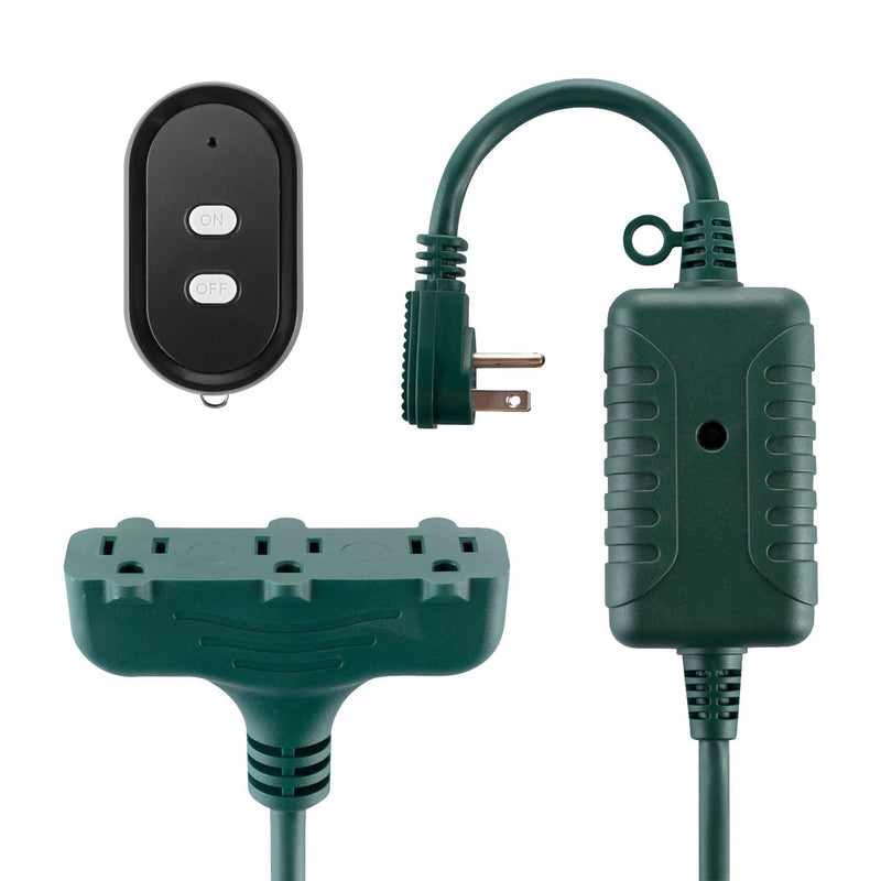 Electric 50-ft 14/3 Outdoor Power Cord with Wireless Remote & 3 Grounded Outlets, Green Q1U1