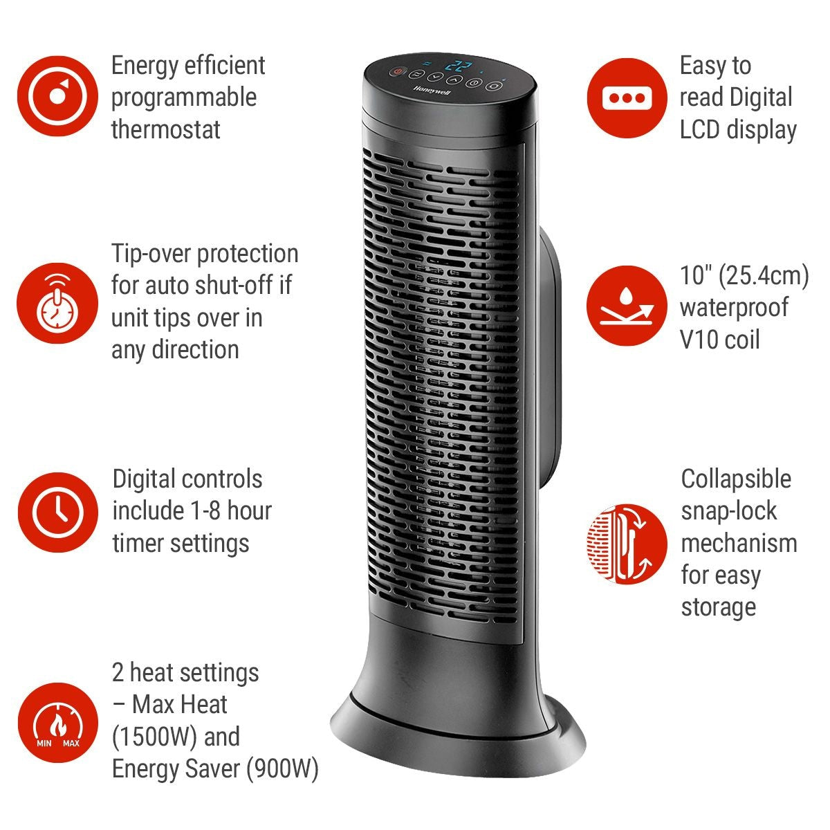 HCE352C Digital Tower Ceramic Space Heater withThermostat, 1500W, Black S6K0 - product image 4