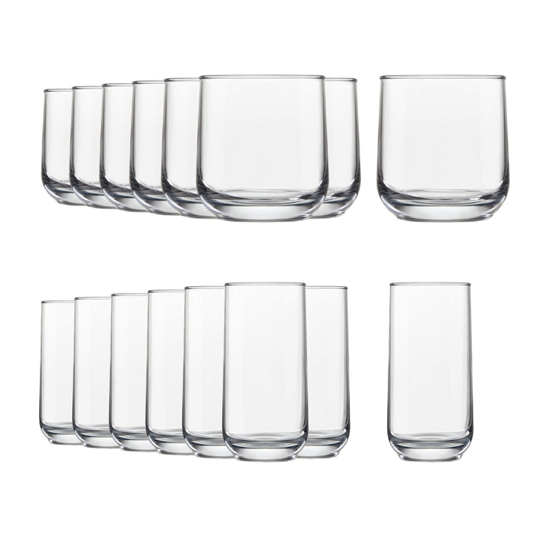 Ascent 16pc Tumbler Glassware Set, Dishwasher Safe, 8pc x 13.3-oz and 8pc x 16-oz F1F6