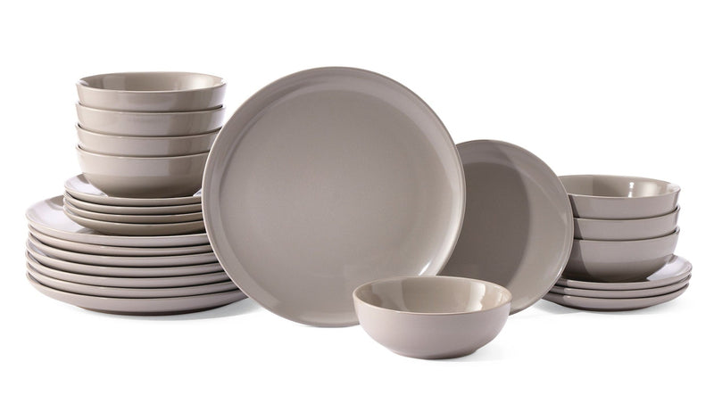 Essential Coupe Stoneware Dinnerware Set, Serves 8, 24-pc, Light Grey M4Y9