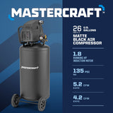 26-Gallon Oil-Free Portable Vertical Air Compressor, Matte Black, 135 PSI, 1.8HP D8N5 - product image 3