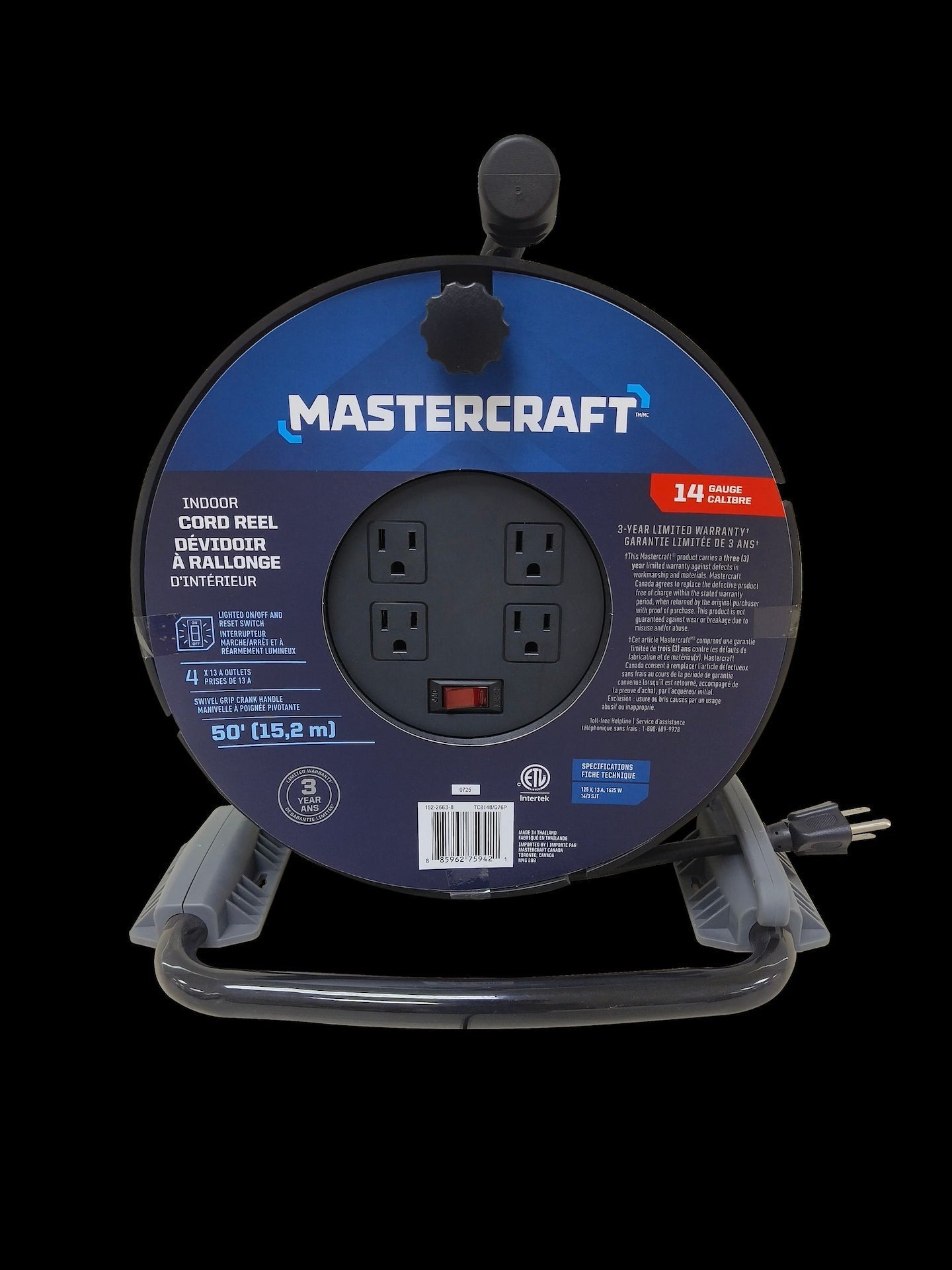 50-ft 14-Gauge Black Cord Reel with Stand U7M4 - product image 4