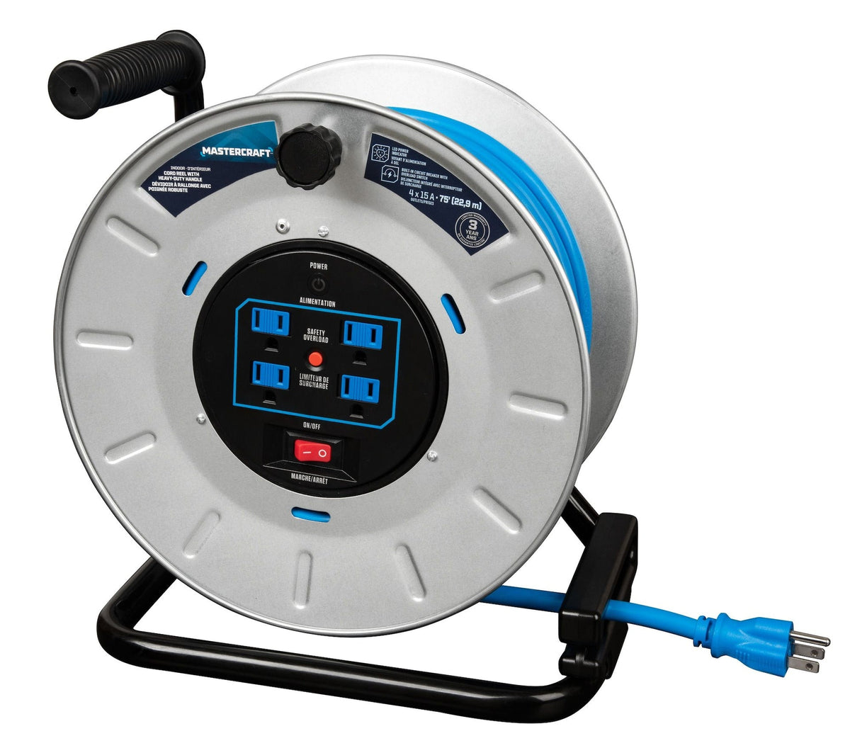 75-ft 15A Retractable Extension Cord Reel W7C4 - product image 3