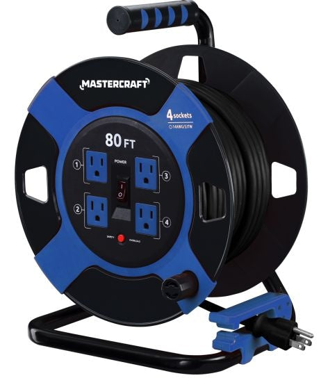 80-ft 4-Outlet Retractable Extension Cord Reel with Surge Protection I7B0 - product image 1