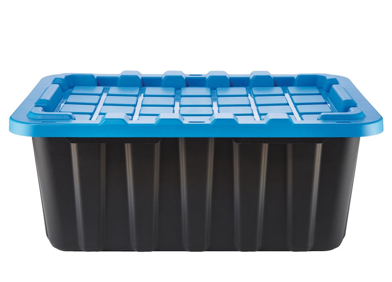 Heavy Duty Stackable Storage Box with Lid, 70-L, Black/Blue N5P9