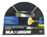 100-ft 12/3 Outdoor Extension Cord with 3 Grounded Outlets, Lighted End and Locking Connector, Yellow/Black F5B1 - product image 1