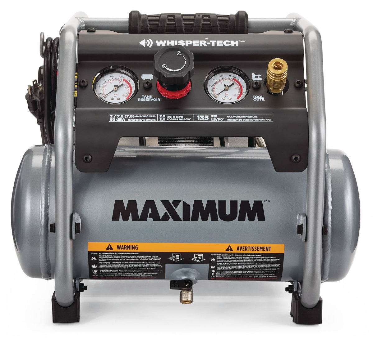 2-Gallon Quiet Air Compressor, 135 PSI, 1 HP C8S2 - product image 1