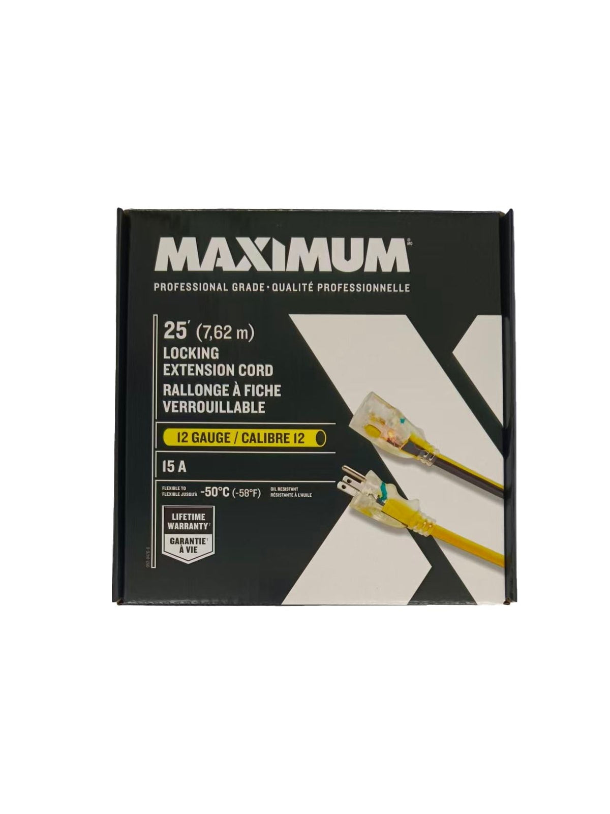 25-ft 12/3 Outdoor Extension Cord with Grounded Outlet, Lighted End and Locking Connector, Yellow/Black Y8Q9 - product image 3