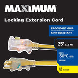 25-ft 12/3 Outdoor Extension Cord with Grounded Outlet, Lighted End and Locking Connector, Yellow/Black Y8Q9 - product image 5