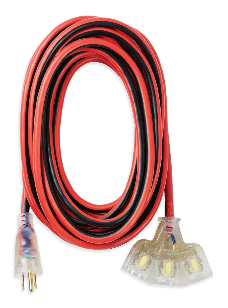 25-ft 14/3 Outdoor Extension Cord with 3 Grounded Outlets, Lighted End and Locking Connector, Hi-Visibility D7R6
