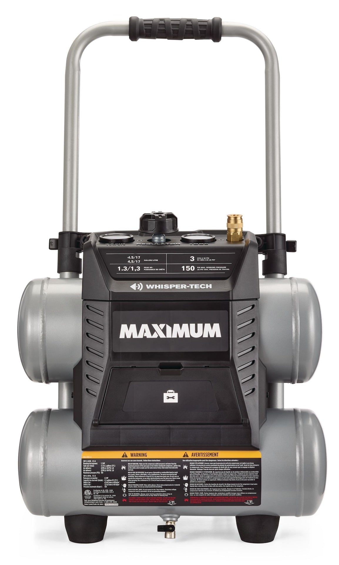 4.5-Gallon Quiet Air Compressor, 150 PSI, 1.3 HP Q0Z0 - product image 2