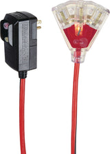 6-ft 14/3 Outdoor GFCI Extension Cord with 3 Grounded Outlets, Lighted End, Block/Red C8V6 - product image 5