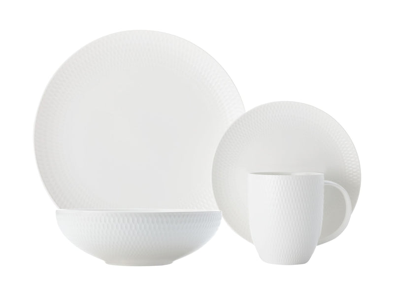 & Williams Round Diamond Porcelain Dinnerware Set, Serves 4, 16-pc, White Q7F4