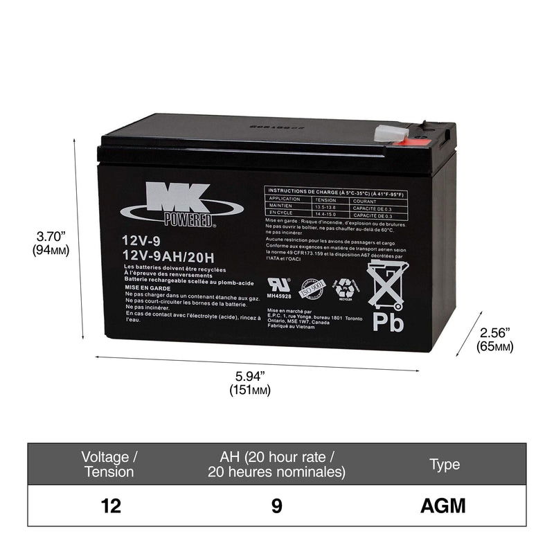 Battery 12-Volt 9 Ah SLA Battery, F2 Terminal V5O7