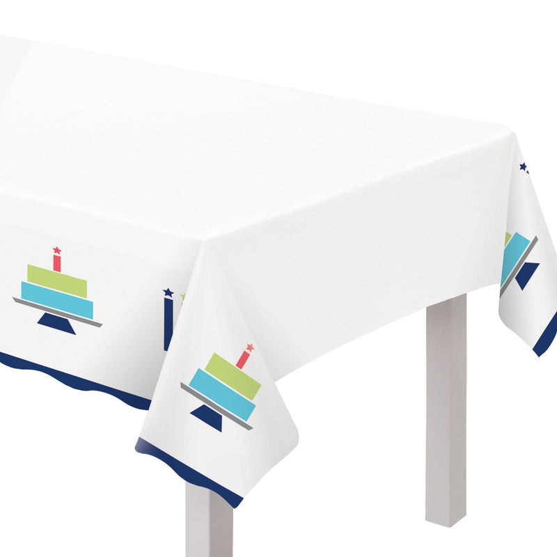 Modern Birthday Cake Reusable Plastic Table Cover, 54x102-in, For Indoor/Outdoor Use K0F2