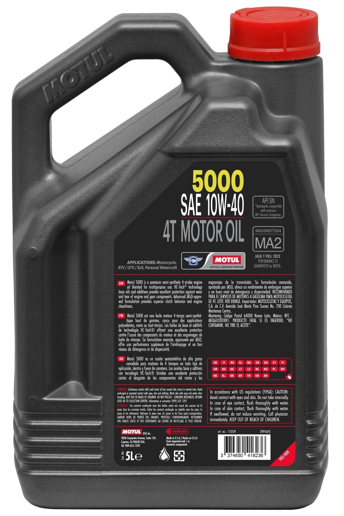 5000 4-Stroke Semi-Synthetic 10W40 Motor Oil, 5-L Y9A5 - product image 2