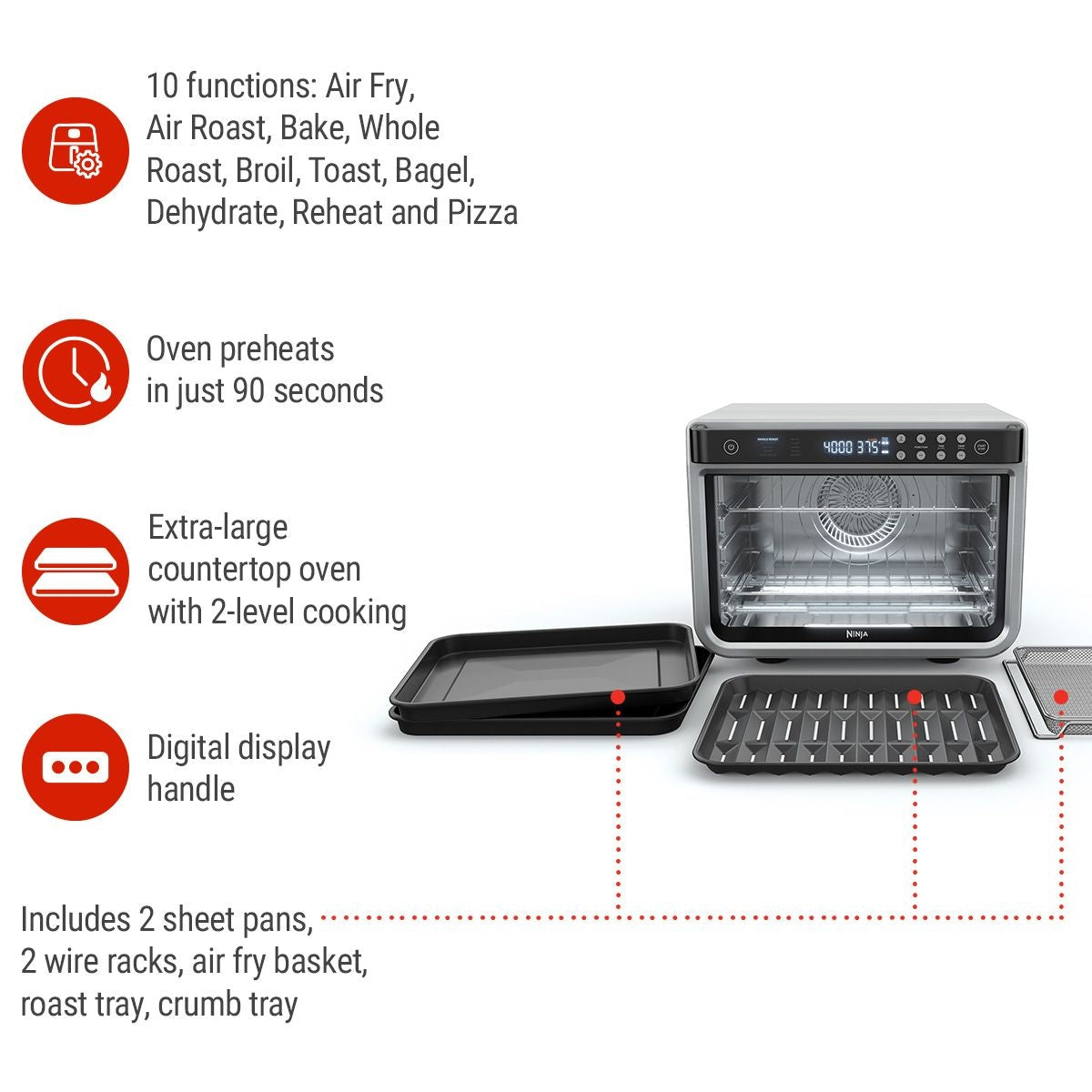 Foodi XL Pro Digital Convection Air Fryer Toaster Oven, with 10 Functions, Stainless Steel H0T8 - product image 3
