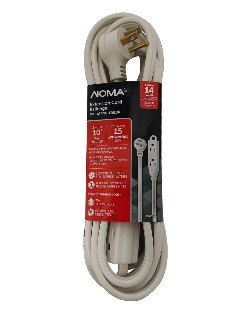 14/3 Indoor Extension Cord with Right Angle Plug, 3 Grounded Outlets, White M9L6