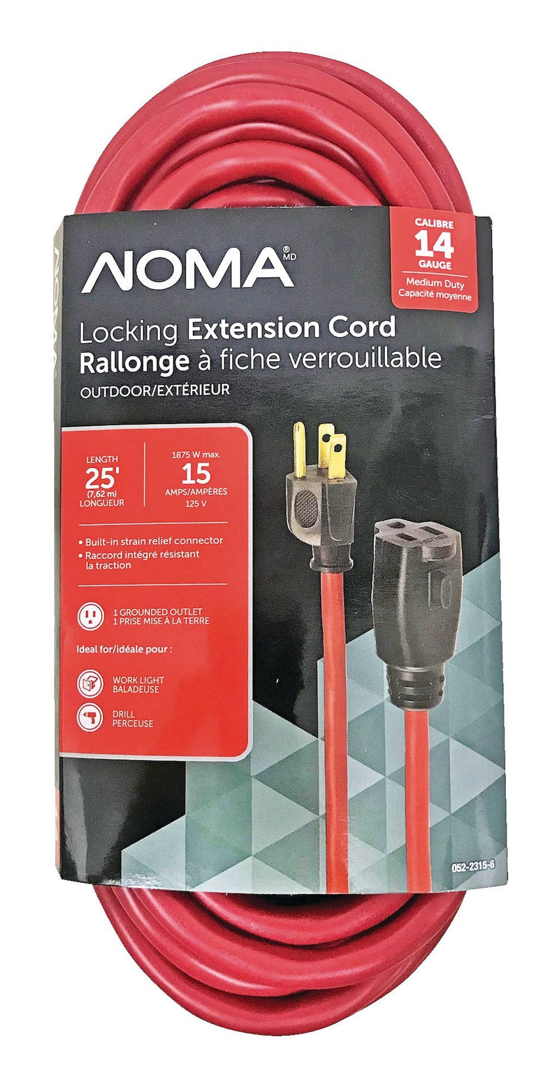 14/3 Outdoor Extension Cord with Grounded Outlet & Locking Connector, Red K0K1