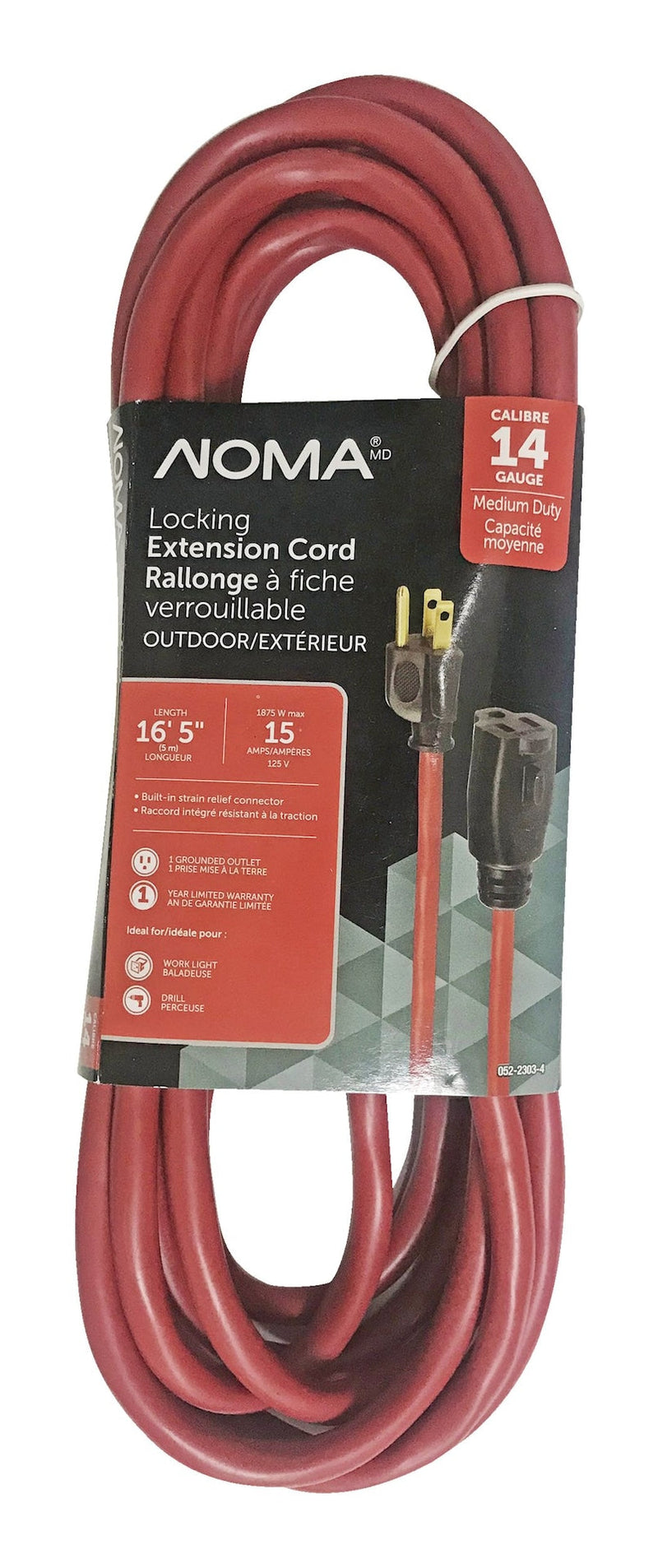 16-ft 5-in 14/3 Outdoor Extension Cord with Grounded Outlet and Locking Connector, Red F4E2