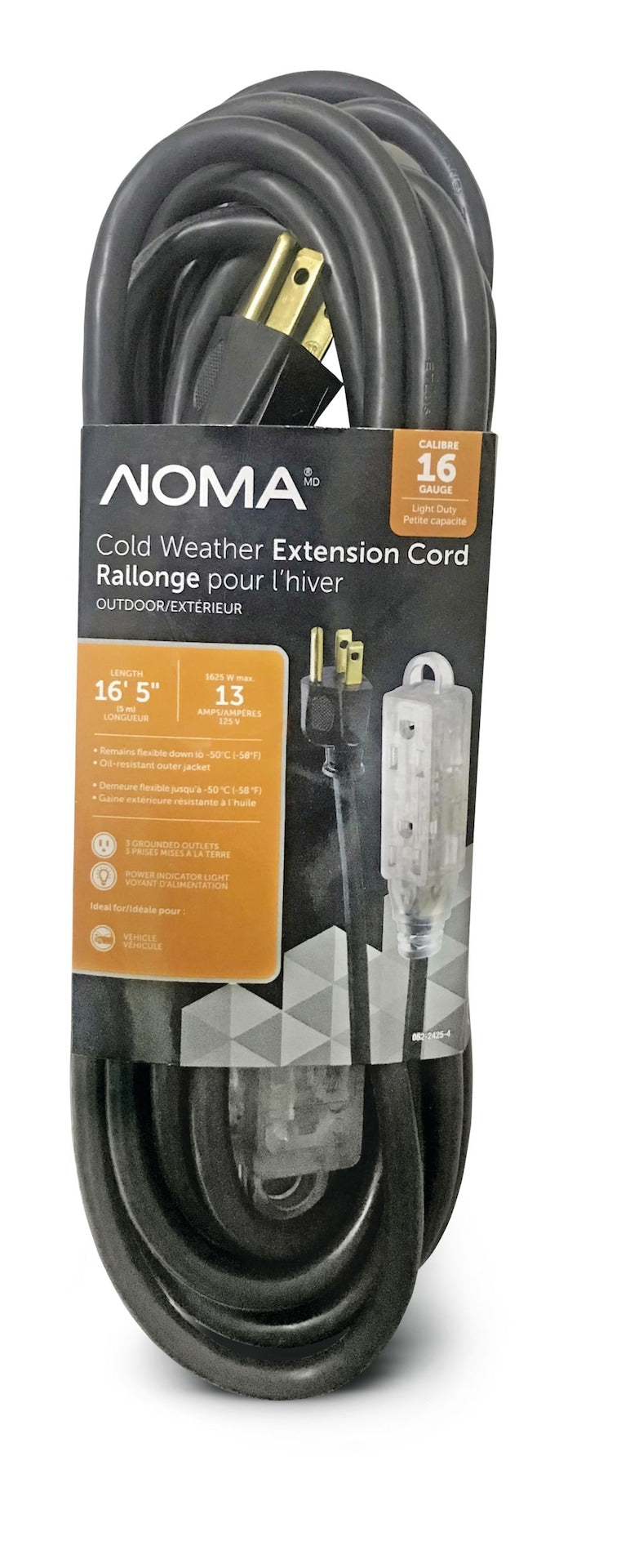16/3 Extreme Cold Weather Outdoor Extension Cord with Lighted End, Flexible, Black X9O3