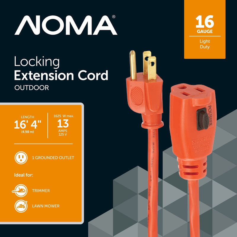 16/3 Outdoor Extension Cord with Grounded Outlet & Locking Connector, Orange W0W7
