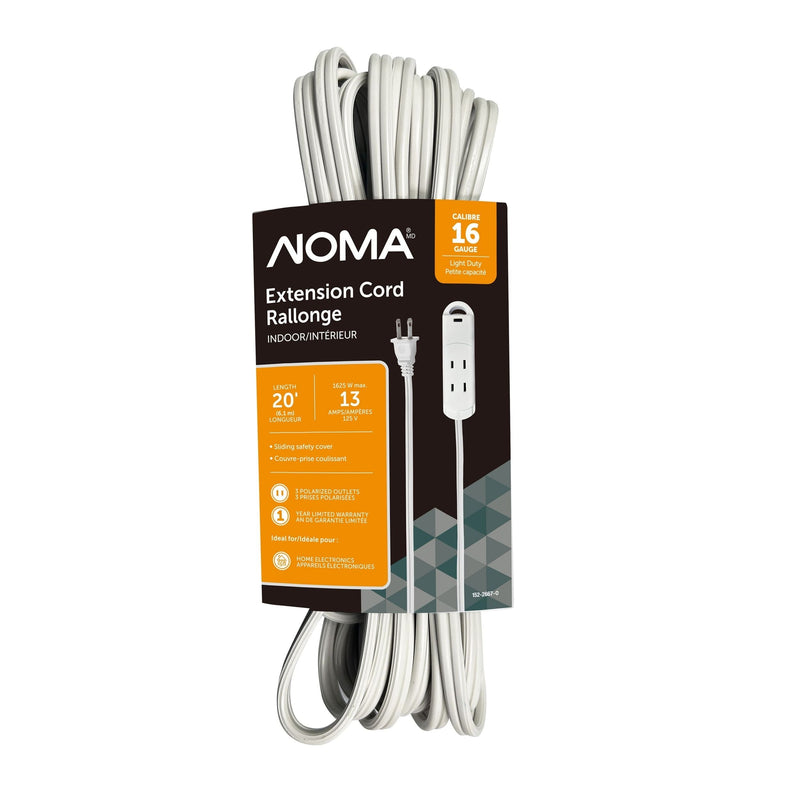 20-ft 13A 3-Outlet/1-USB-C Light-Duty 16-Gauge White Indoor Extension Cord O6P0