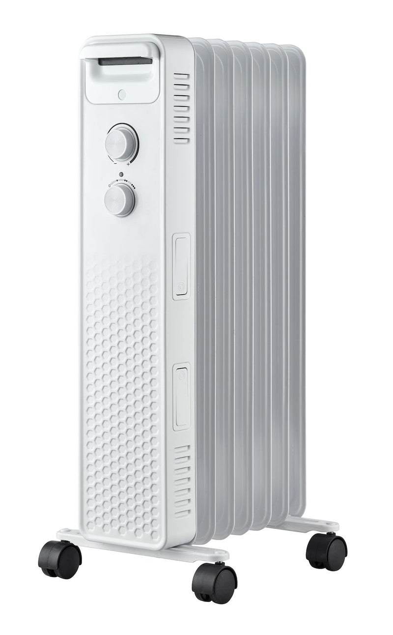3-Setting Mechanical Oil Filled Heater with Adjustable Thermostat, Castors & Handle, 1500W, White P4Y5