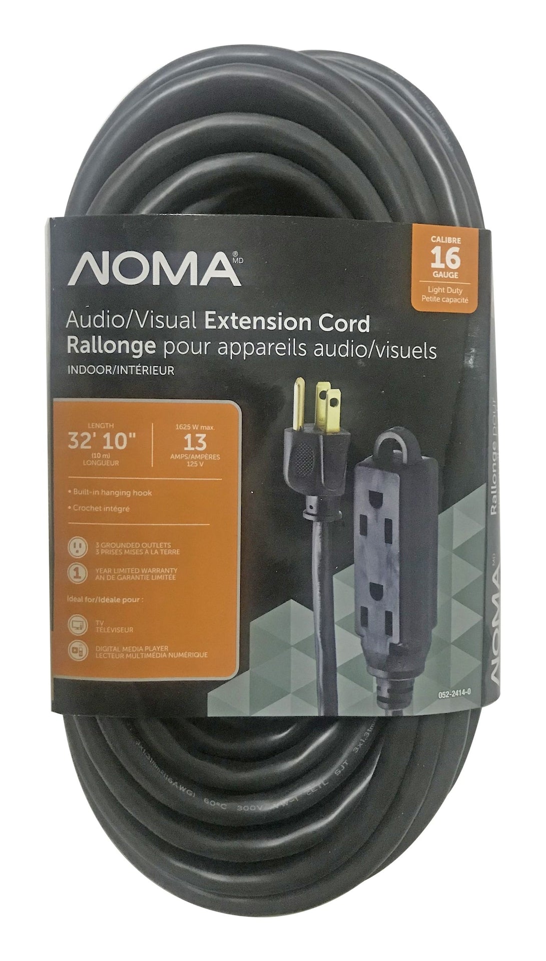 32-ft 10-in 16/3 Light Duty Extension Cord with 3 Grounded Outlets. Audio / Visual, Black P0J8 - product image 1