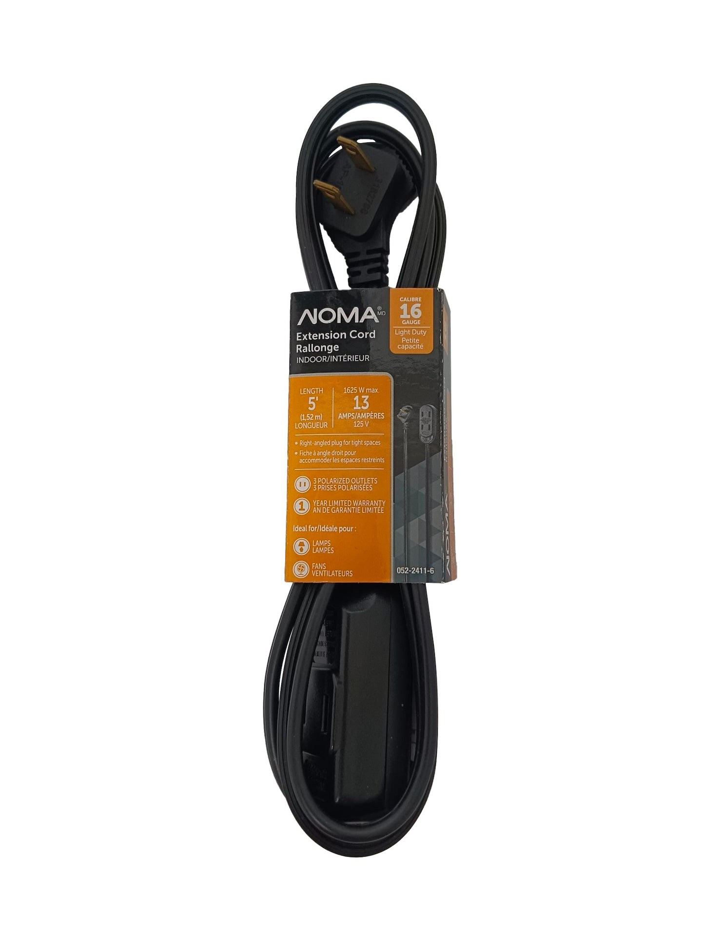 5' 16/2 Light Duty Extension Cord with 3 Outlets, Black C6T5 - product image 1