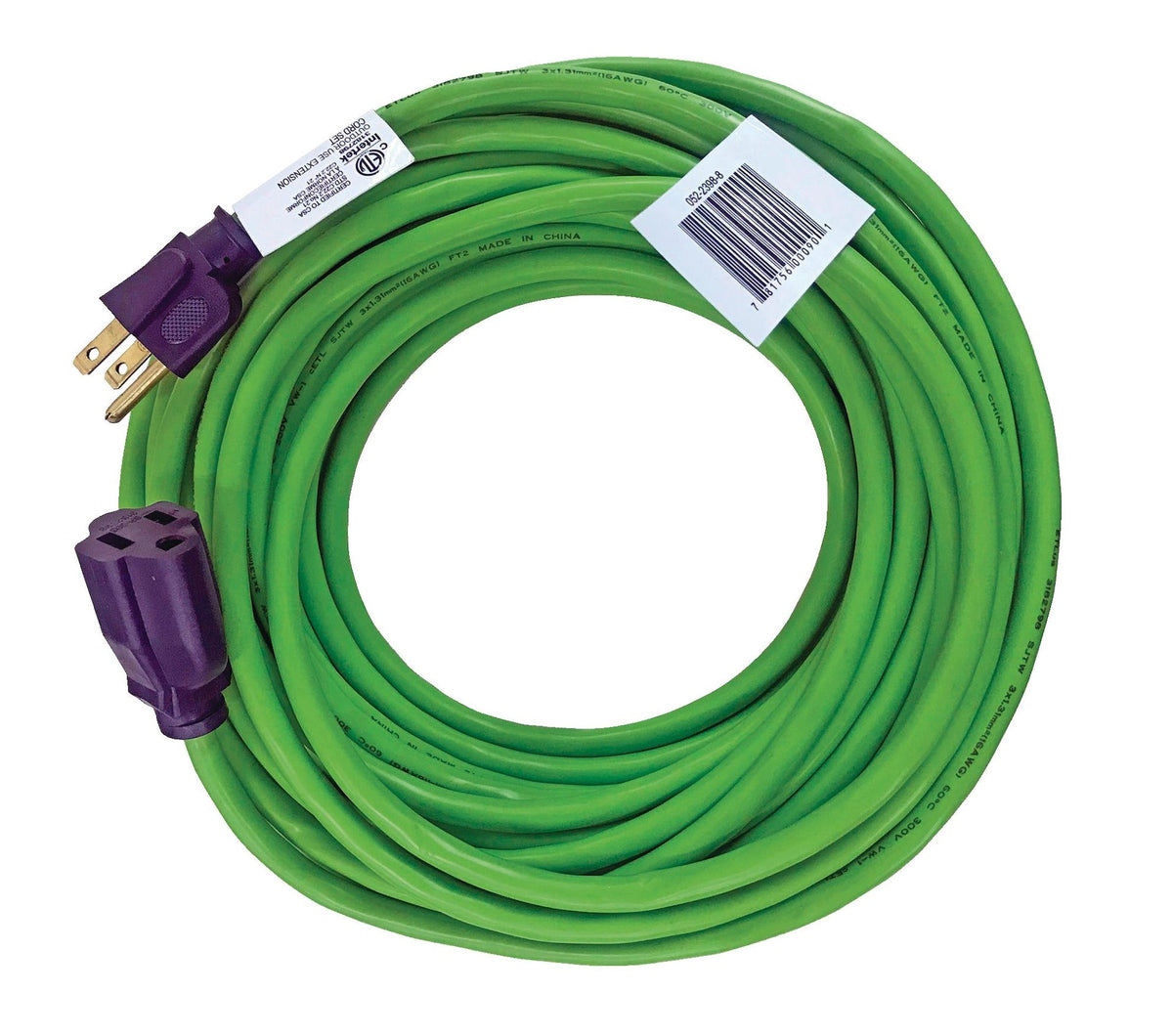 50-ft 3-in 16/3 Outdoor Extension Cord with Grounded Outlet, Lime Green D0E3 - product image 1