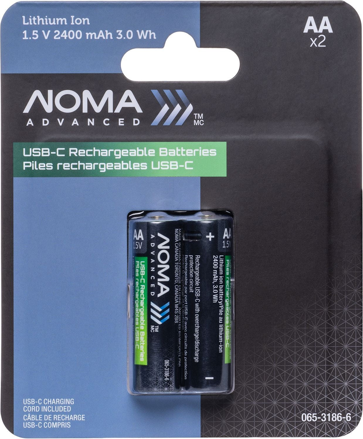 Advanced 2400 mAh USB C-Type Rechargeable Li-Ion Batteries, 2-pk U6Q8 - product image 1