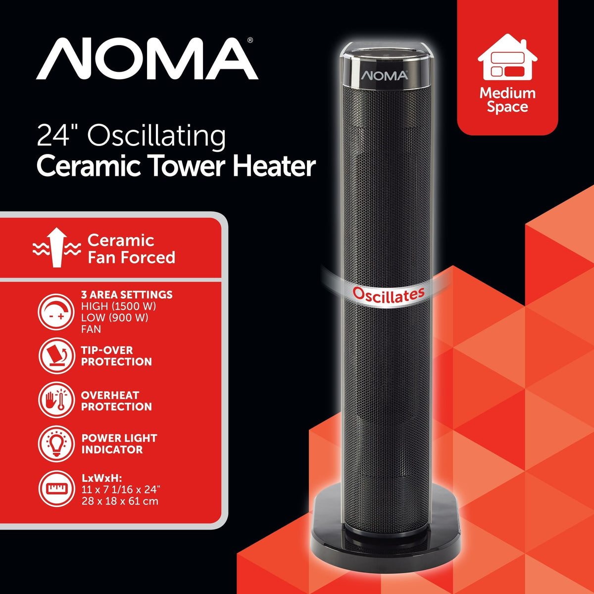 Digital Tower Ceramic Heater withRemote Control & Thermostat, 1500W, White, 24-in M8B8 - product image 4