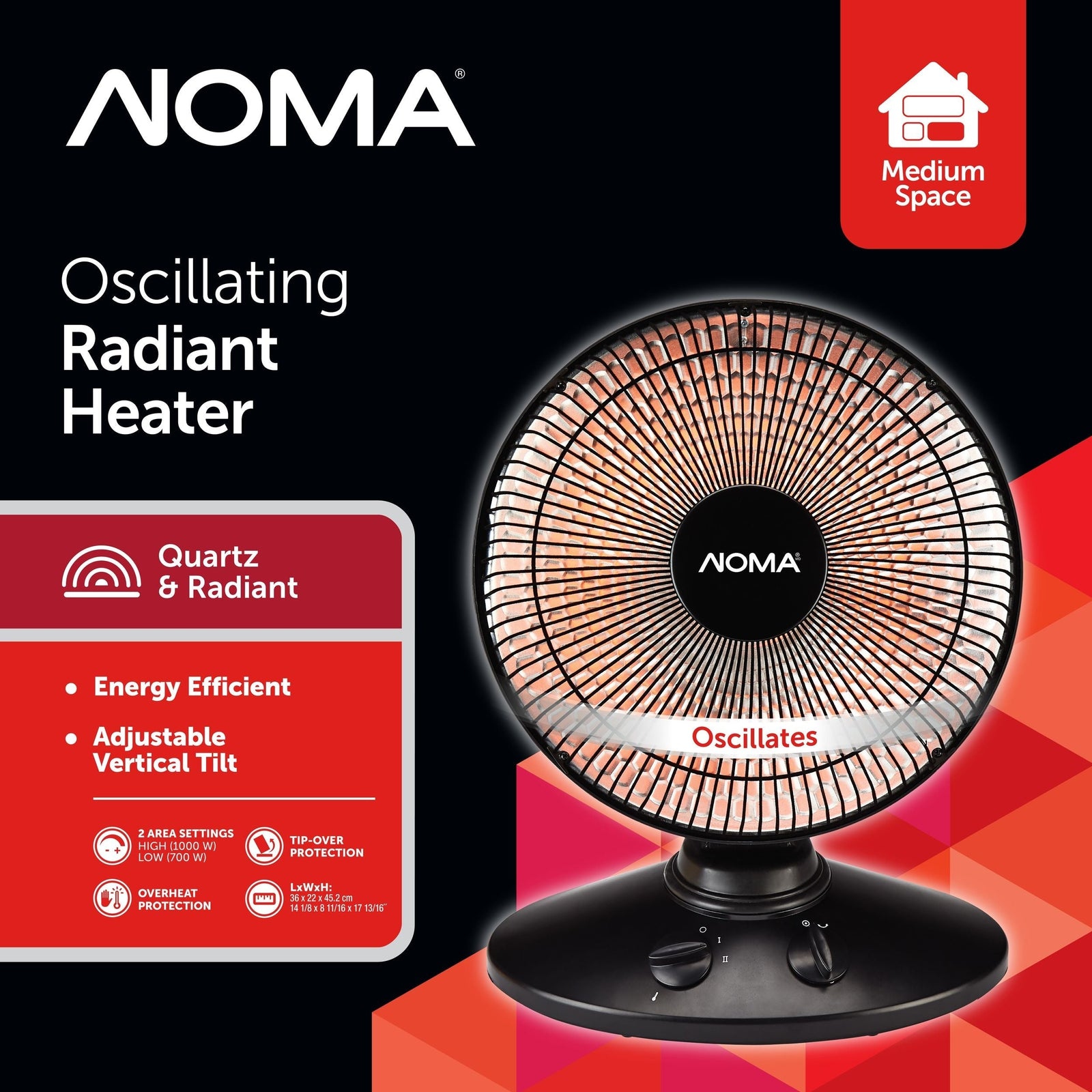 Oscillating Parabolic Dish Portable Radiant Electric Space Heater, 1000W, Black O8K8 - product image 4