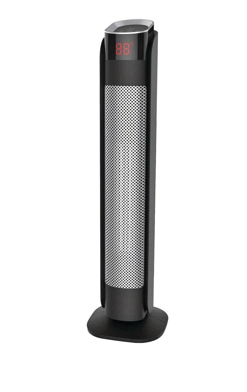 Oscillating Tower Ceramic Heater withRemote Control & Thermostat, 1500W, Black, 24-in V5Y8