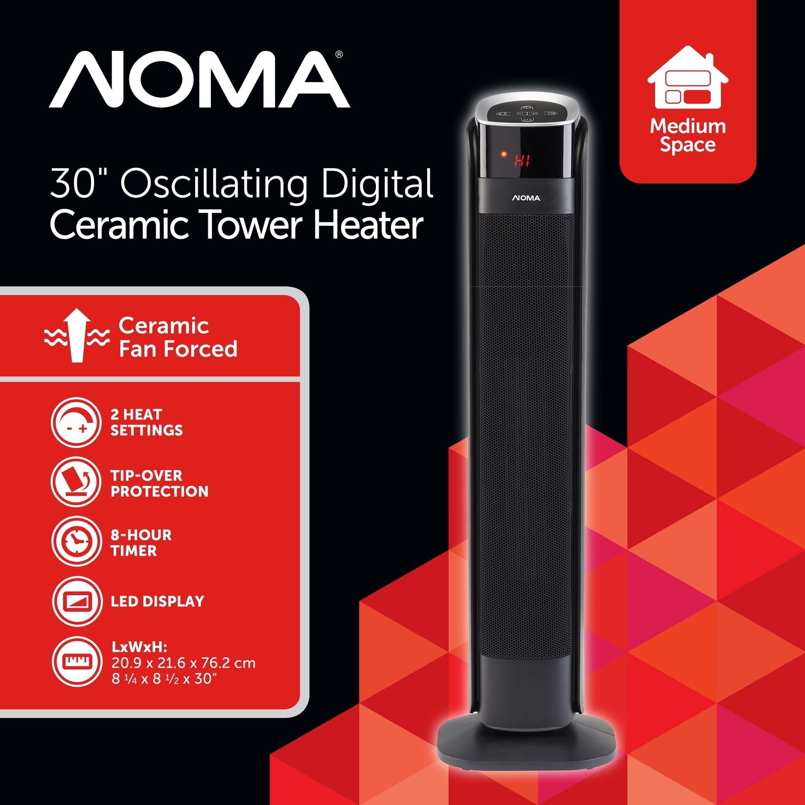 Oscillating Tower Ceramic Heater withRemote Control & Thermostat, 1500W, Black, 30-in L5P3 - product image 6