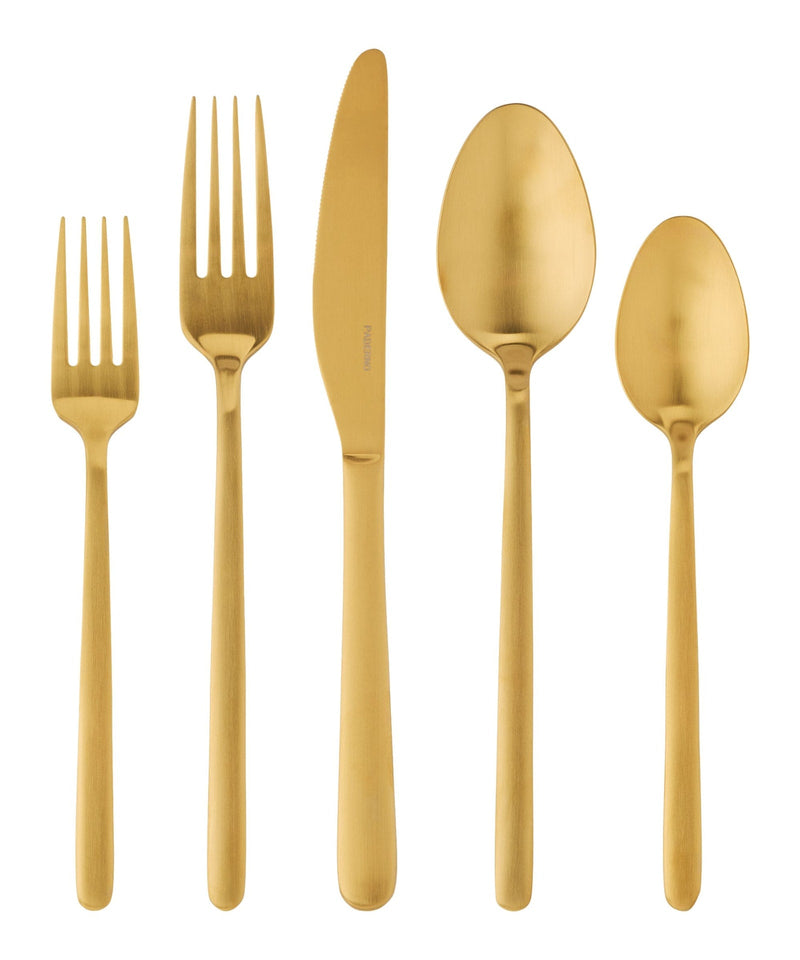 Chelsey Satin Gold Finish Slim Round Stainless Steel Flatware Set, Serves 4, 20-pc O4E4