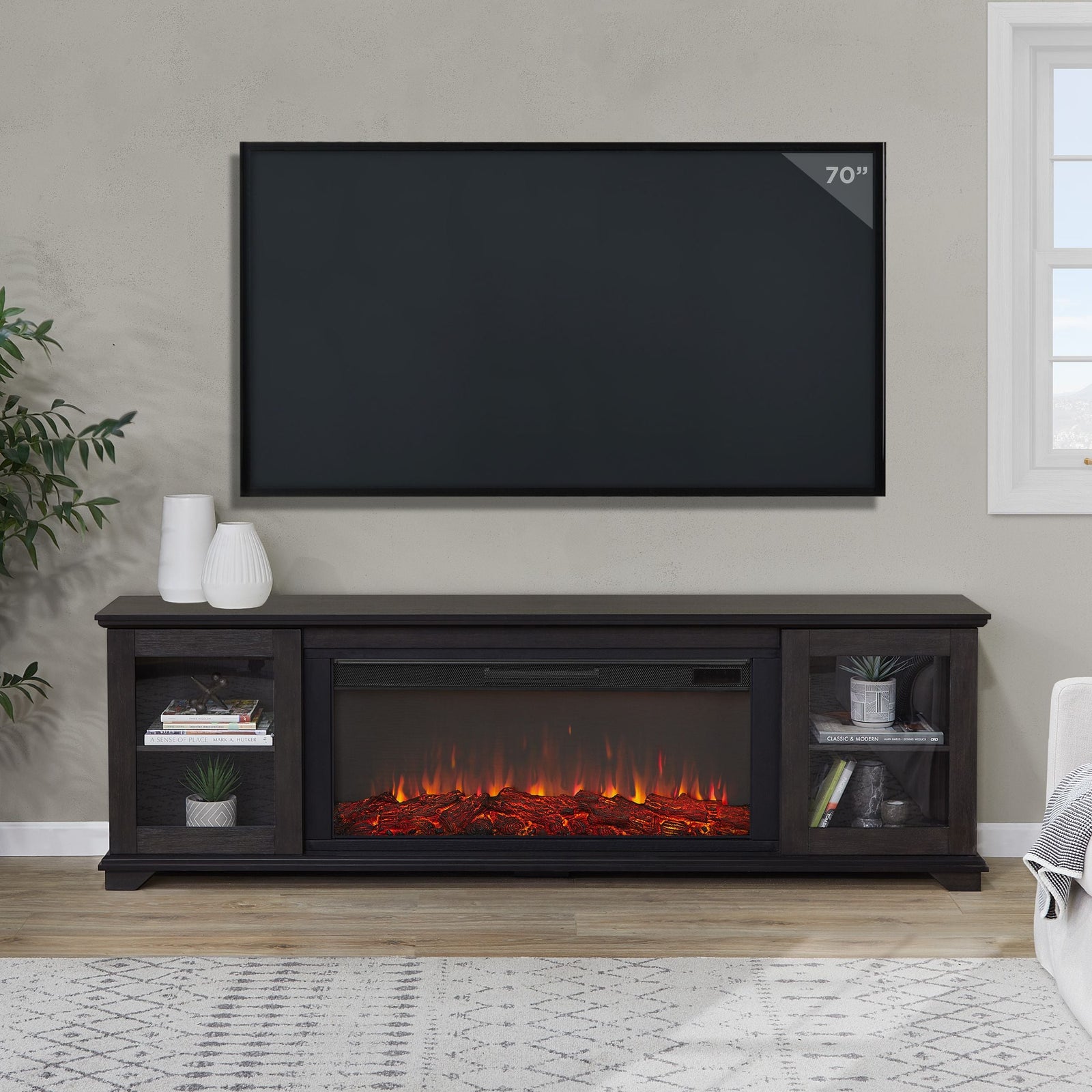 Flame Benjamin Landscape Electric Fireplace TV Stand, 81-in, 1500W, Includes Remote Control, Weathered Wood L0Q9 - product image 5