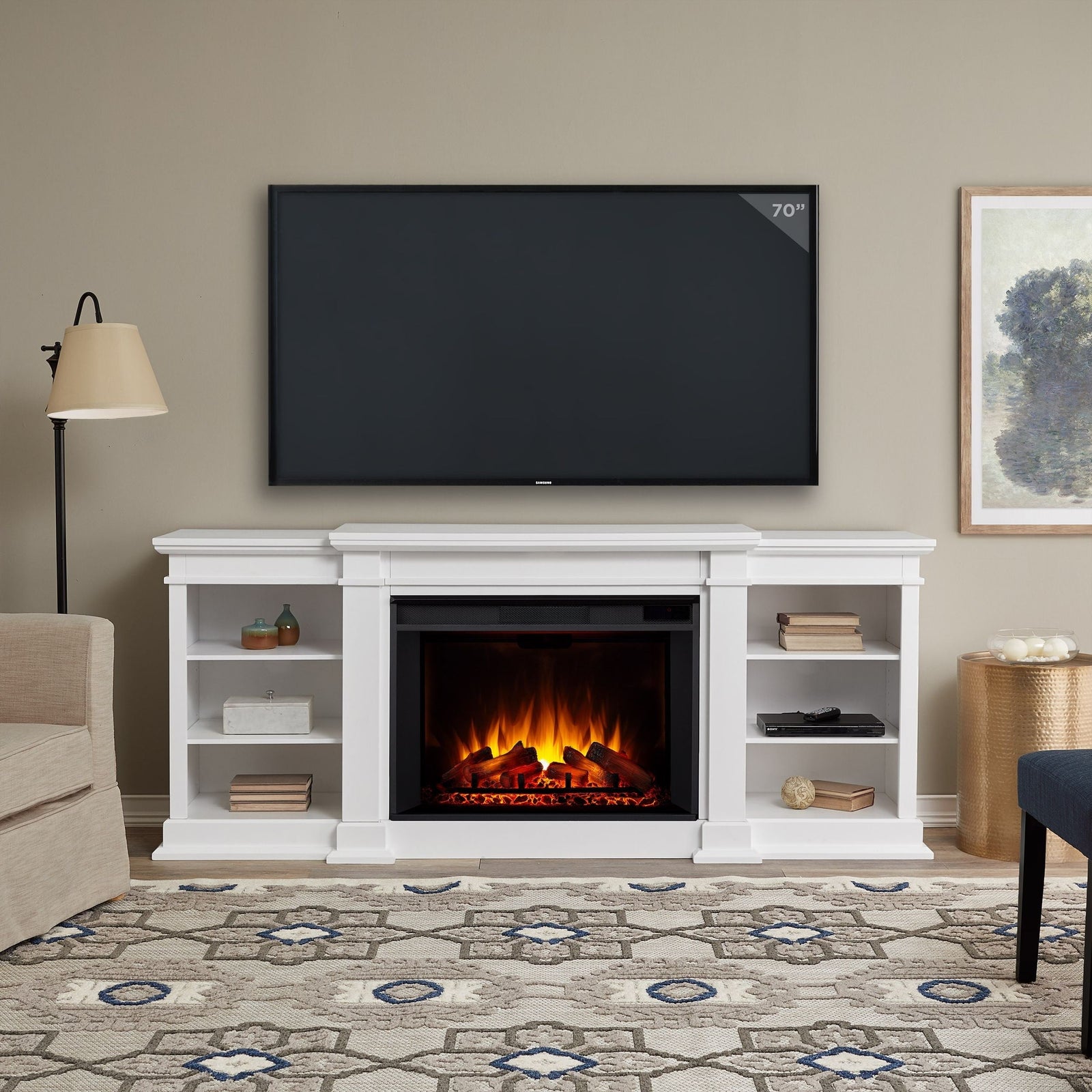 Flame Eliot Grand Entertainment VividFlame Media Indoor Electric Fireplace TV Stand, 1500W, Includes Remote Control & Firebox, White F3L0 - product image 4