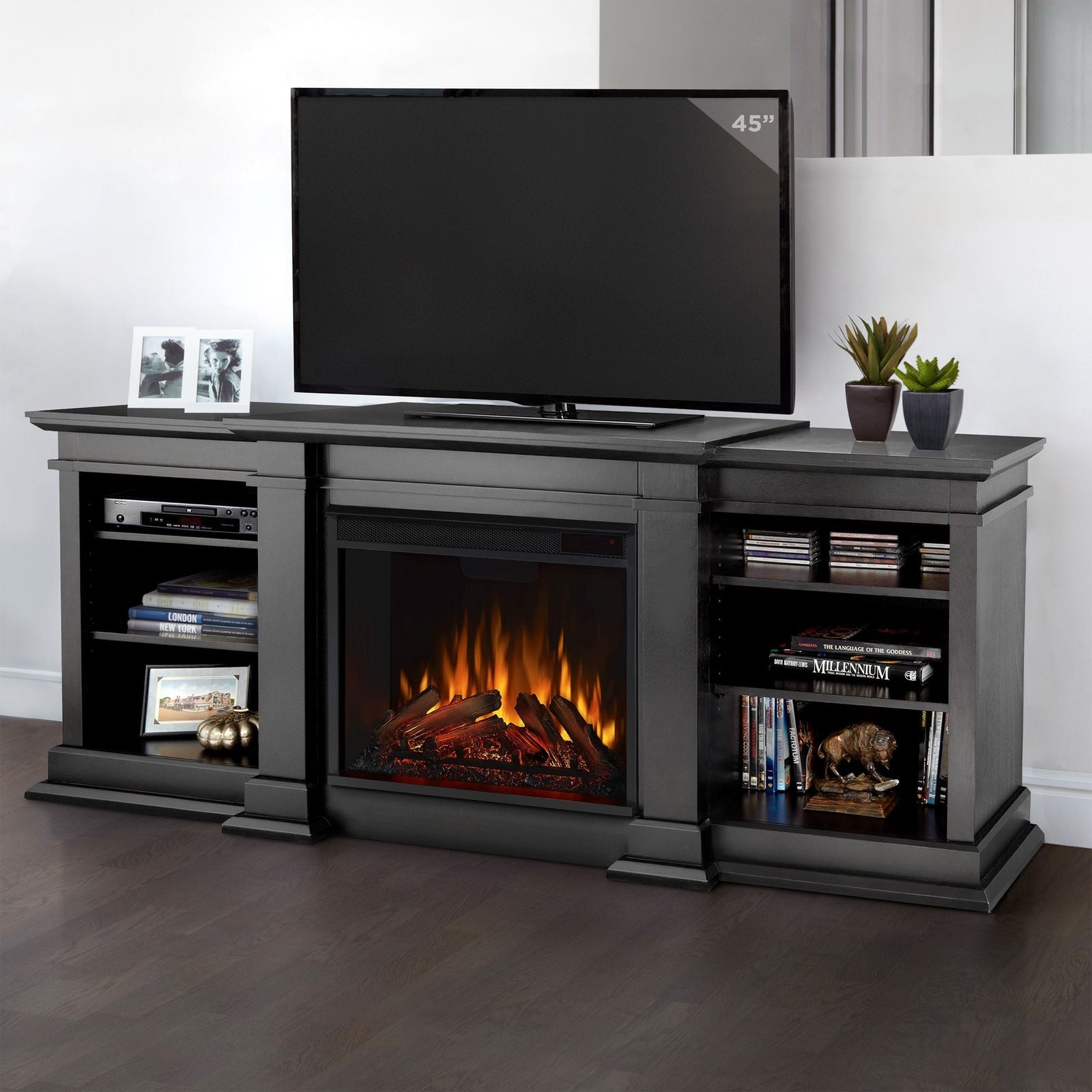 Flame Fresno Media Indoor Electric Fireplace TV Stand, 72-in, 1500W, Black K6Q2 - product image 8