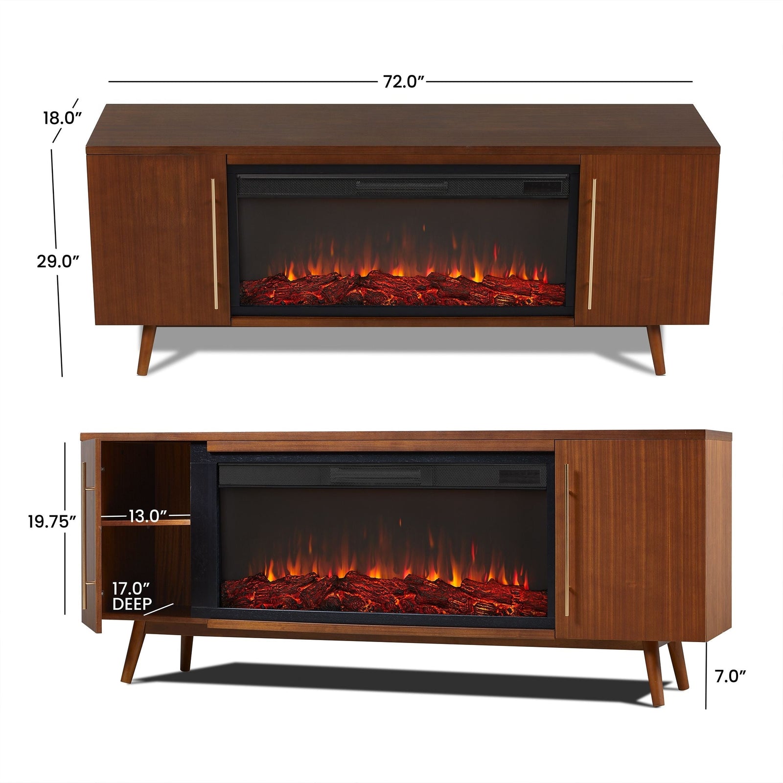 Flame Morris Media Indoor Electric Fireplace TV Stand, 72-in, 1500W, Includes Remote Control & Firebox, Vintage Black Maple F5H0 - product image 6
