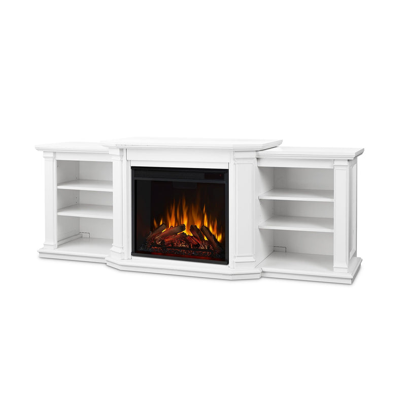 Flame Valmont Media Indoor Electric Fireplace TV Stand, 74-in, 1500W, Includes Remote Control & Firebox, White P2G8