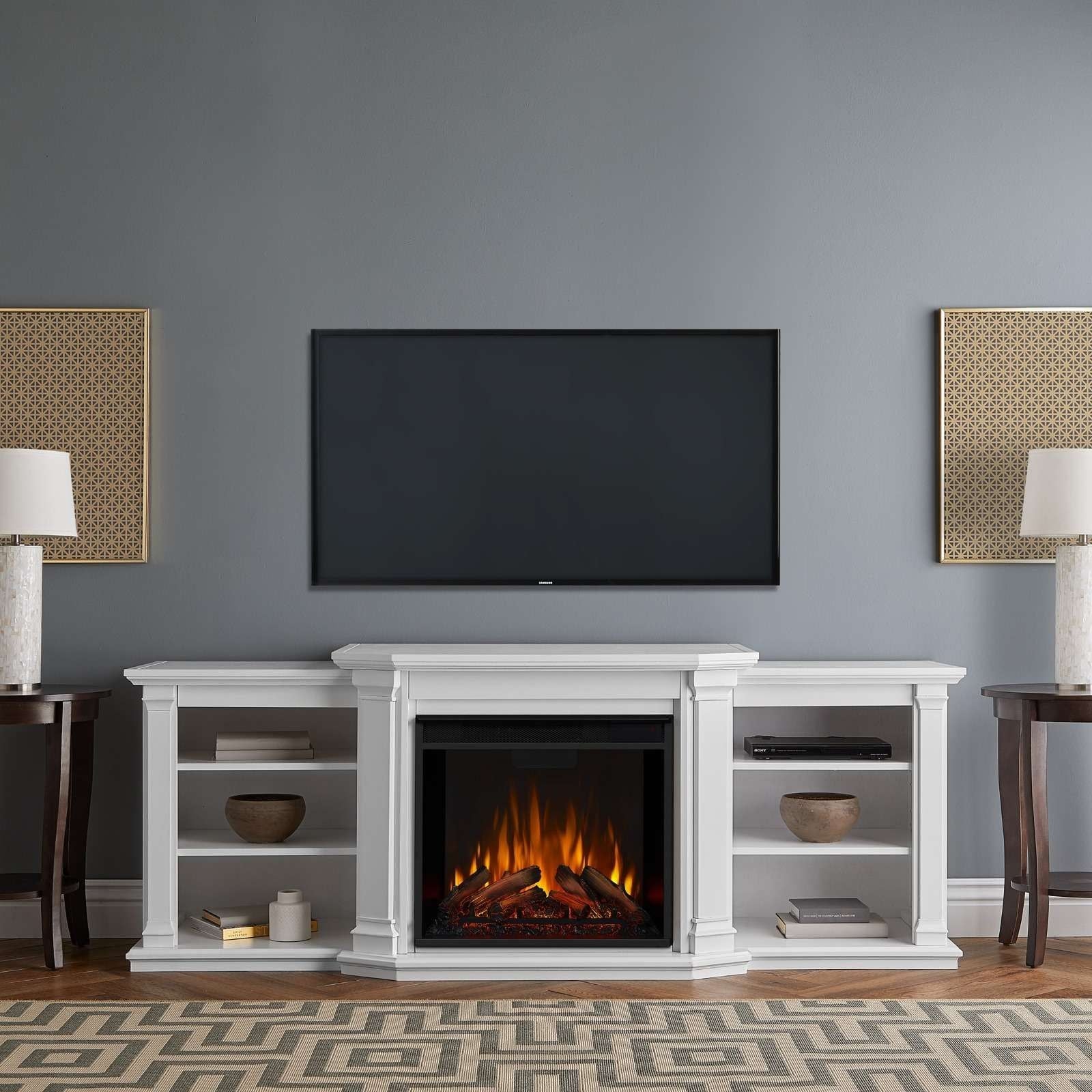 Flame Valmont Media Indoor Electric Fireplace TV Stand, 74-in, 1500W, Includes Remote Control & Firebox, White P2G8 - product image 4