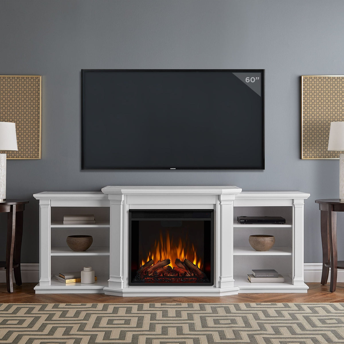 Flame Valmont Media Indoor Electric Fireplace TV Stand, 74-in, 1500W, Includes Remote Control & Firebox, White P2G8 - product image 5