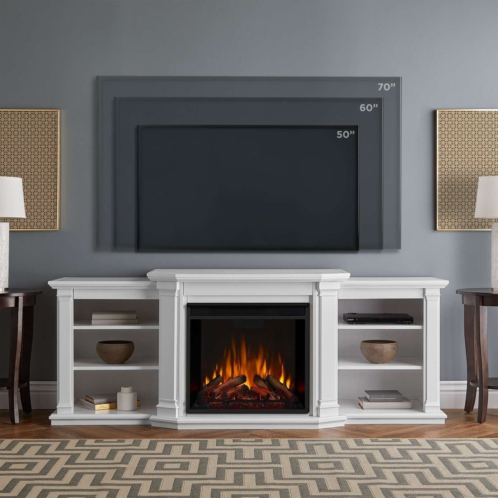 Flame Valmont Media Indoor Electric Fireplace TV Stand, 74-in, 1500W, Includes Remote Control & Firebox, White P2G8 - product image 8
