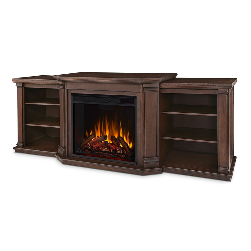 Flame Valmont Media Indoor Electric Fireplace TV Stand, 74-in, 1500W, Includes Remote Control & Firebox, Chestnut Oak U1S4