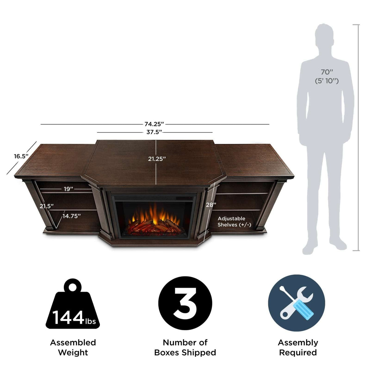 Flame Valmont Media Indoor Electric Fireplace TV Stand, 74-in, 1500W, Includes Remote Control & Firebox, Chestnut Oak U1S4 - product image 7