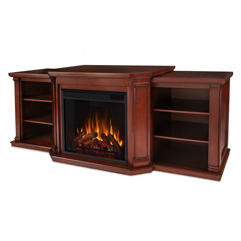 Flame Valmont Media Indoor Electric Fireplace TV Stand, 74-in, 1500W, Includes Remote Control & Firebox, Dark Mahogany X5I8